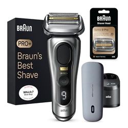 Braun Series 9 Electric Shaver for Men, 4+1 ProHead with ProLift Precision Trimmer, Electric Razor, 2 Pin UK Plug, 9477cc, Silver Razor & Series 9 Electric Shaver Replacement Head, 94M, Silver