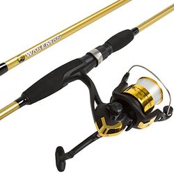 Wakeman Hengel en haspel combo - 2 stuks Strike Series Medium Action 78 Inch Spinning Reel Visstok - vistuig voor baars en forel (goud)