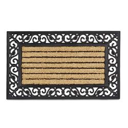 Relaxdays Kokosmatte 75 x 45 rechteckig Gestreift Capacho retangular com riscas para entrada, 2 x 75 x 45 cm, fibra de coco e PVC, antiderrapante, natural e preto