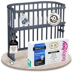 babybay Original lit cododo en Bois de hêtre Massif/Compact et modulable/Hauteur du lit réglable en continu/lit bébé évolutif (Peint en Gris Ardoise) / avec Matelas, Barres, Roues