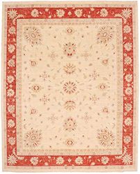 Rugs of London Traditional Afghan Handmade Garous Zeigler Rug, Wool, 308 x 247cm, Red Border Beige Ground, 300 x 240