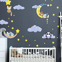 Muursticker kinderen - decoratie babykamer - muursticker kinderen - muursticker Scandinavisch - muursticker dieren in de hemel en wolken - H120 x L 180 cm