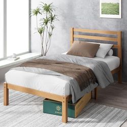 Zinus Leah Cama 90x190 cm - Altura 35 cm con almacenamiento debajo de la cama - Marco de cama de plataforma de bambú y madera con cabecero - Marrón