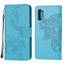 Jorisa Coque Compatible avec Samsung Galaxy Note 10 Pro Portefeuille Etui Cuir Etui Rabat Magnétique Etui Motif Papillon en Relief,Clapet Folio Étui,Cuir PU Housse et TPU Antichoc Bumper,Bleu