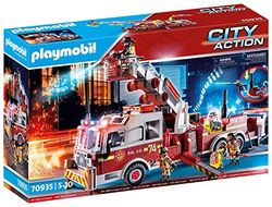 PLAYMOBIL City Action 70935 brandbilsfordon: US Tower Ladder med plats för 5 figurer i förarhytten, rekommenderas från 5 år