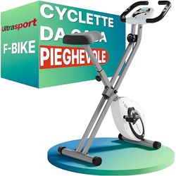 Ultrasport F-Bike, Bicicletta Trainer, Fitness LCD Computer allenamento, Cyclette pieghevole, Max. Peso 110 kg, misurazione pulsazio, 8 livelli resistenza, ruota rifinitura, Bianco/Argento