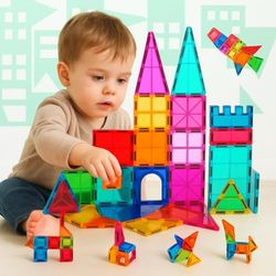 NK Bloques de Construcción Magnéticos para Niños (65 Piezas) - Piezas Magnéticas 3D Magnetic Tiles, Juguete Educativo Montessori, Regalo Cumpleaños Navidad Infantil