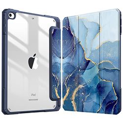 FINTIE Hybrid Slim Case for iPad Mini 5 2019 / iPad Mini 4 - (Built-in Pencil Holder) Shockproof Cover with Clear Transparent Back Shell, Auto Wake/Sleep for iPad Mini 5th Gen 7.9'', Ocean Marble