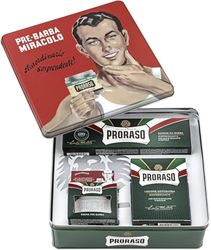 Proraso Vintage Selection, gama refrescante (pack trio), kit de cuidados de barba de luxo com creme de pré-barbeado, sabão de barbear no tubo e bálsamo para após o barbear, Made in Italy