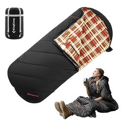 KingCamp Slaapzakken, extra brede flanellen slaapzak voor volwassenen, lichtgewicht, draagbaar, grote en hoge draagbare slaapzak voor kamperen backpacken, perfect voor koud en warm weer, buiten, zwart
