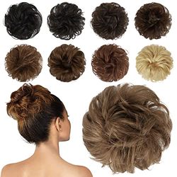 FESHFEN 100% veri capelli umani Dutt elastici per capelli ondulati, per donne e ragazze, colore marrone cenere