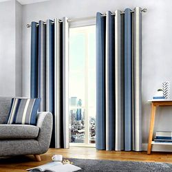 Fusion Almofada listrada Whitworth, 100% algodão, forro: 52% poliéster e 48% algodão, azul, curtains: 90" Width x 72" Drop (229 x 183 cm)