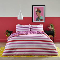 Fusion - Carlson Stripe - Juego de Funda nórdica Reversible - Tamaño Cama Doble en Rosa