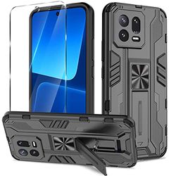 Btstring Hoesje voor Xiaomi 13 met Screen protector, militaire standaard cover case standfunctie mobiele telefoon hoezen- zwart
