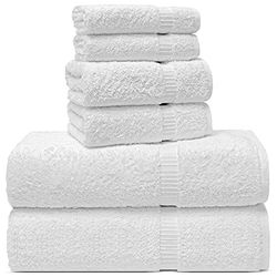 Chakir Turkish Linens Lot de 6 Serviettes Turques 100% Coton de qualité supérieure pour Salle de Bain – 2 Serviettes de Bain, 2 essuie-Mains, 2 débarbouillettes, Blanc