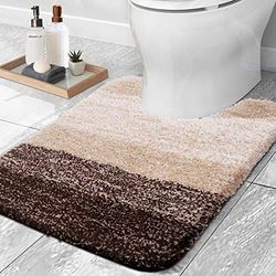 OLANLY Tapis de Salle de Bain de Luxe en Forme de U – en Microfibre Extra Douce et absorbante, antidérapant à Poils Longs – Lavage en Machine – 61 x 50,8 cm – Marron