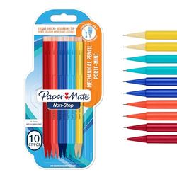 Paper Mate Non-Stop Mechanical Pencil | 0.7mm with Shock-Absorbing Tip | HB 2 | Assorted Barrel Colours | 10 Count