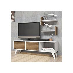 Homemania Meuble TV Foxy, Bois, Blanc-Noyer, 120 x 30 x 40 cm – 39,4 x 16 x 21,4 cm