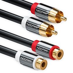 deleyCON 5m Cinch RCA Verlengkabel Stereo Audiokabel 2x Male naar 2x Female Vergulde Metalen Steckers Zwart