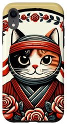 Coque pour iPhone XR Calico Red Ninja Kitty Fleur Art