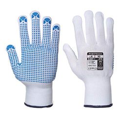 Portwest A110 Gant Polka Picots PVC Blanc/Bleu, L