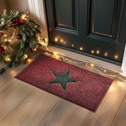 Nicoman Kerst STAR deurmat, ingangsbarrière, vuilvanger, vloermat, terras, tuin, serre, deurmat, binnen en buiten, antislip mat (rood met groene ster, 60 x 40 cm, klein)
