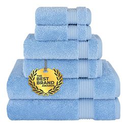 Cotton Paradise Lot de 6 Serviettes 100% Coton Turc, Douces et absorbantes, pour Salle de Bain, 2 Serviettes de Bain, 2 essuie-Mains, 2 débarbouillettes, Bleu Ciel