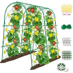 Treillis de Concombre pour Plate-Bande surélevée, 122 x 122 cm, Treillis d'arche en métal pour Plantes grimpantes à l'extérieur, Treillis de Jardin avec Filet de Treillis pour légumes, Fruits, Fleurs