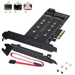 MZHOU Dual-M.2-SATA III- en M2-naar-PCIe-3.0-X4-adapterkaart - toevoegen van M.2-SSD-apparaten aan PC of moederboard, ondersteunt 1 M.2-SATA III-SSD (B-Key) en tweede M.2-PCIe-3.0-SD (M-Key) …