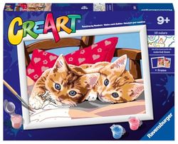 Ravensburger - CreArt Serie D, Gatitos en la Almohada, Pintura por Numeros, Kit de Pintura para Niños, Juego Educativo para Niños de 9+ Años, 26x20 cm