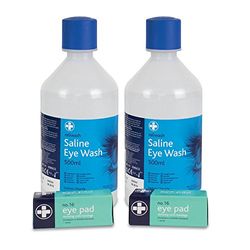 Reliance Medical Eyewash Refill - Ideal for Workplace, Home, Travel, Holiday, Includes Dressing Pads, Bandages, Emercengy Essentials, For 2 x 500ml Bottles, 2 x Eye pads