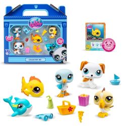 BANDAI Littlest Pet Shop Collectors 5 Pack Beach Besties, het pakket bevat 5 LPS Mini Pet Toys 7 accessoires, 1 verzamelkaart en 1 virtuele code, verzamelspeelgoed voor meisjes en jongens