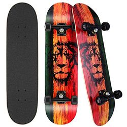 Hikole Compleet skateboard voor beginners, 80 x 20 cm, geschikt voor kinderen, jongeren, beginners en professionals, dubbel esdoorn skateboard met 7 lagen (leeuw)