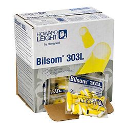 Howard Leight by Honeywell Bilsom 303L schuimrubberen oordopjes voor eenmalig gebruik, SNR 33 dB, maat L, geel en wit, bolvormig, zonder kabel, 1007192 (pak van 200 paar)