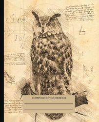 Vintage owl composition notebook: 140 ruled pages (70 sheets), 7.5 * 9.25 inches wide pages