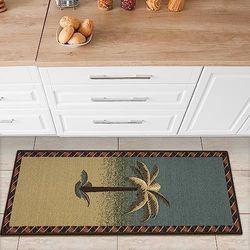Ottomanson Sara de cozinha tropical palma design de árvores tapete de casa de banho tapete com base de borracha antiderrapante (antiderrapante), 50 cm x 150 cm, multicolorido