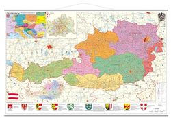 Österreich politisch PLZ und Organisationskarte Wandkarte mit Metallbeleistung NEUE AUFLAGE
