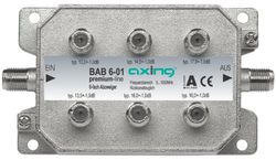 Axing BAB 6-01 6-weg kraan voor CATV DVB-T (5-1006 MHz) hoge afgeschermde metalen behuizing f-connectors