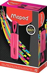 MAPED - Boite de 12 Surligneurs Fluo'Peps Classic, coloris Rose - des Couleurs Éclatantes pour Surligner Vos écrits - Pointe Biseautée permettant de Faire Des Traits de 1 à 5 mm