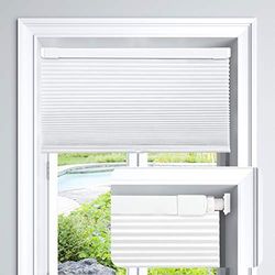 LazBlinds Tende cellulari senza fili, senza attrezzi, senza trapano, filtraggio della luce, in poliestere, per finestre di dimensioni 78 cm di larghezza x 122 cm di altezza, bianco