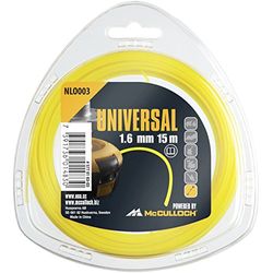 Fil de coupe Universal NLO003 : Fil de rechange pour débroussailleuse, longueur 15 m, fil Ø 1,6 mm, nylon résistant à la déchirure, accessoire d’origine McCulloch (n° art. 00057-76.163.03)