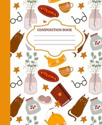 Composition Book: Autumn Cat Book Lover, 7.5" x 9.25", College-Ruled Lined Pages, for Kids, Teens, and Adults (Composition Book)