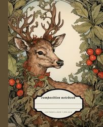 Composition Notebook 120 Pages 7.5 X 9.25'': Vintage Aesthetic Botanical Print Rudolph the Red-Nosed Reindeer Christmas Vintage Style for College Work Study