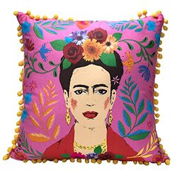 Talking Tables Cuscino e fodera rosa Frida Kahlo con pon pon | Cuscino decorativo Boho per la decorazione della casa, regali per donne ispiratrici, camera da letto, divano, sedia