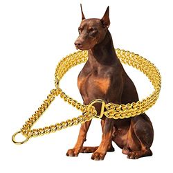 Gouden hondenhalsband van roestvrij staal, 18K goud, verstelbaar wandelen, metalen Cubaanse link, hondenhalsband, kauwbestendig, dubbele rij ketting, hondenhalsband voor grote en kleine tot