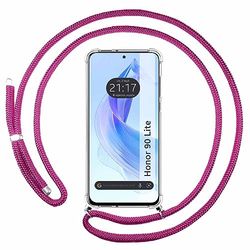 Custodia a sospensione trasparente per Huawei Honor 90 Lite 5G con cordone rosa fucsia