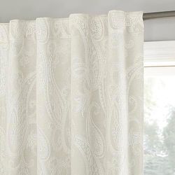 Sun Zero Pedra Paisley Embroidery 100% Blackout Back Tab Curtain Panel, 40" x 96", Pearl White