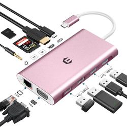 OBERSTER Estación de Acoplamiento USB C, concentrador USB C 11 en 1 con 4K HDMI, VGA, 100 W PD, Ethernet, SD/TF, Audio de 3,5 mm, 4 USB A, Adaptador USB C para Surface Pro y Otros Dispositivos Tipo C