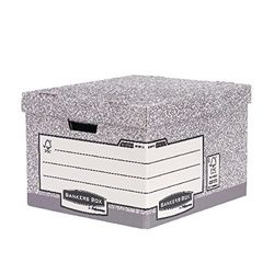 BANKERS BOX 10 System Heavy Duty Large Storage Box with Lids - Cardboard Storage Box with Lids for Office Storage - Archive Boxes with Handles - W38 x H28.7 x D43cm (Pack of 10) - Grey