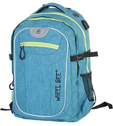 Wheel-Bee Mochila Revolution, Diseño: Turquesa, con Luz LED Integrada (Verde) y Tiras Reflectantes para Seguridad y Visibilidad, Volumen 30 Litros, Numerosos Compartimentos, 950051